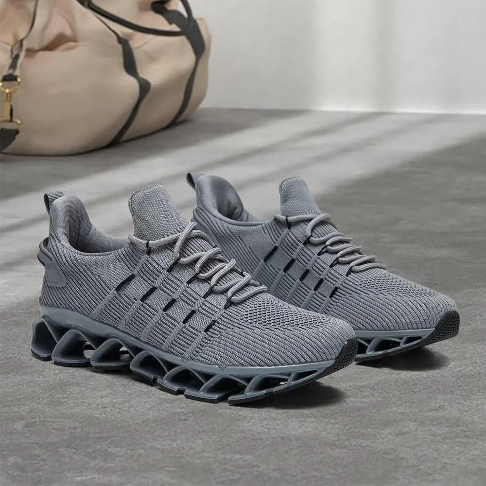 Men's Grey Non Slip Lightweight Workout Breathable Mesh Fashion Sneakers - Picture 3 of 7